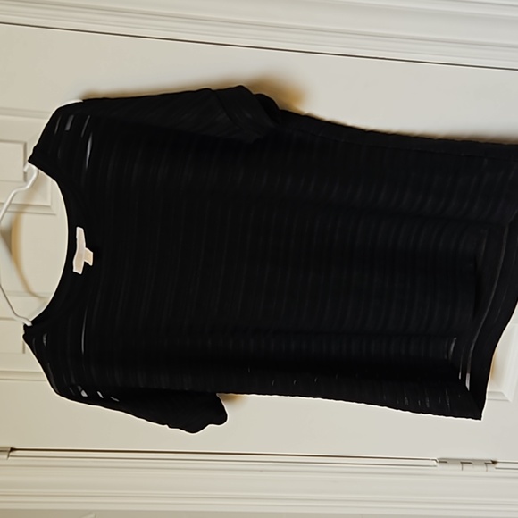 EUC Michael Michael Kors Mesh Striped Short Sleeve Cold Shoulder Tee on Black,SM - Picture 2 of 7